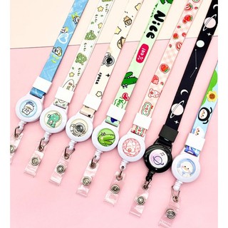 [Sẵn]Dây đeo thẻ bằng vải họa tiết họa hình gấu thỏ cute có nút rút kéo dãn (dây lẻ ko có bao thẻ)