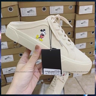 Giày Thể Thao nữ hở gót, sục mickey, giày đạp gót zara vải canvas in hình chuột mickey