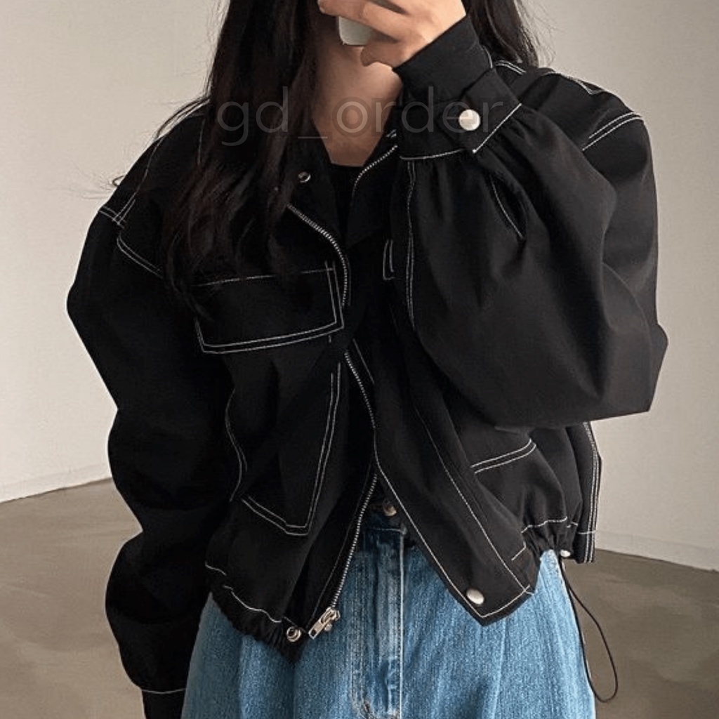K84|Áo khoác kaki croptop hàn quốc chỉ nổi cá tính cho học sinh, sinh viên gd_order
