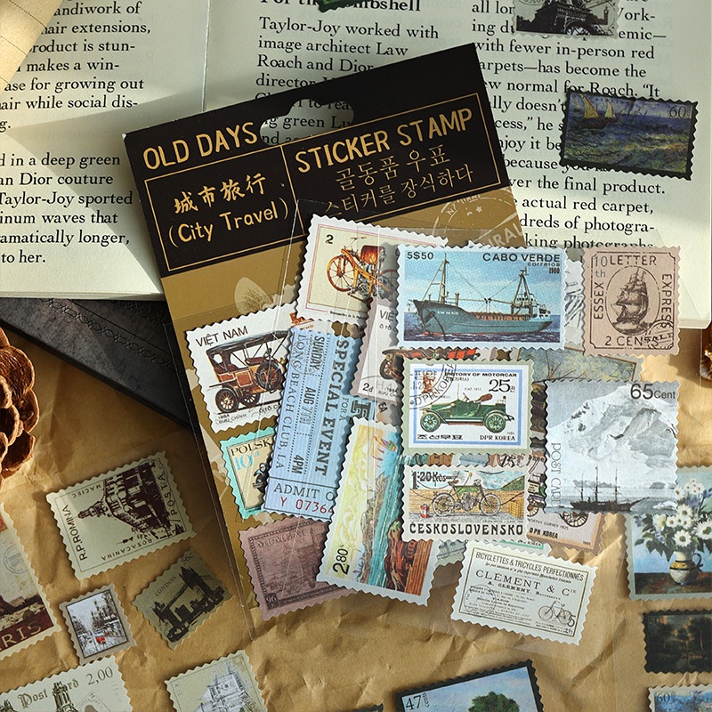 Bộ 4 Miếng Dán Trang Trí Sổ Lưu Niệm diy Hình Hành Lý Thân Cây Kiểu Vintage