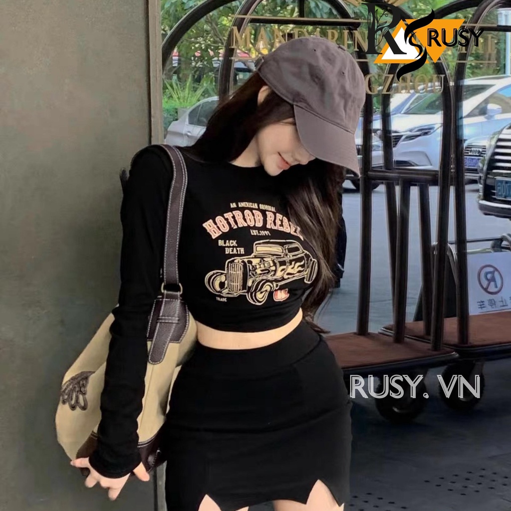 Áo croptop phong cách Hàn Quốc tay dài hình in siêu cá tính năng động áo freesize dưới 55kg chất vải borip dày dặn
