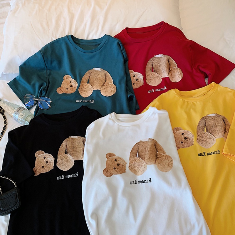 Áo thun nam nữ dáng rộng in hình gấu nhiều màu sắc