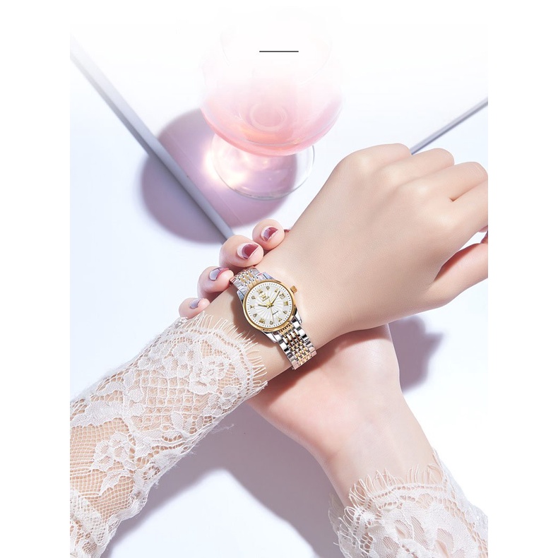 Đồng hồ đôi nam nữ cao cấp Olevs máy cơ, dây đeo kim loại bằng thép, chống nước 30m,bảo hành toàn quốc 12 tháng