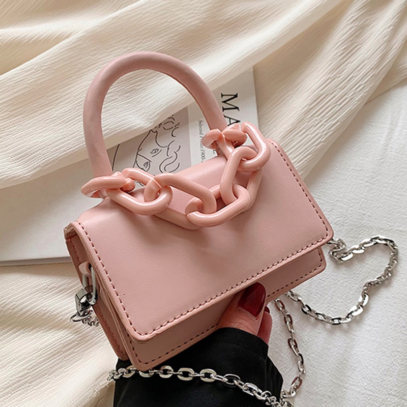 Túi Đeo Vai Dây Xích Màu Trơn Nhỏ Gọn Thời Trang Cho Nữ