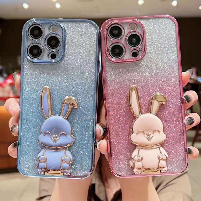Ốp Điện Thoại Dẻo Màu Gradient Hình Thỏ 3D Lấp Lánh Sang Trọng Chống Sốc Cho iPhone 14 13 12 11 Pro Max