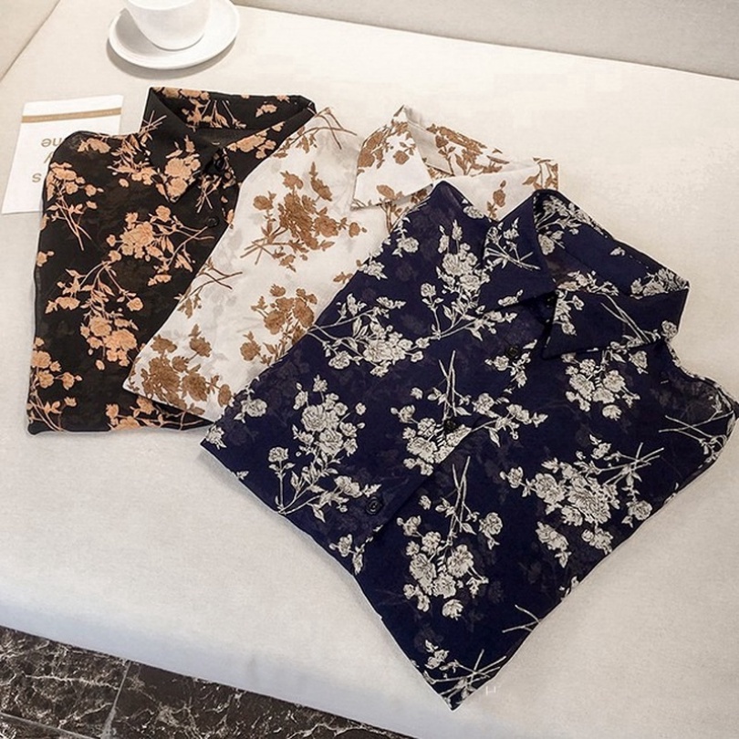 Hàng Mới Về Áo Sơ Mi Chiffon Tay Dài In Hoa Thời Trang 2023