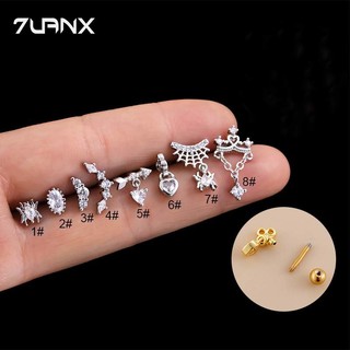 7uanX 1 Khuyên Xỏ Sụn Tai Bằng Thép Không Gỉ Hình Mạng Nhện Màu Vàng / Bạc