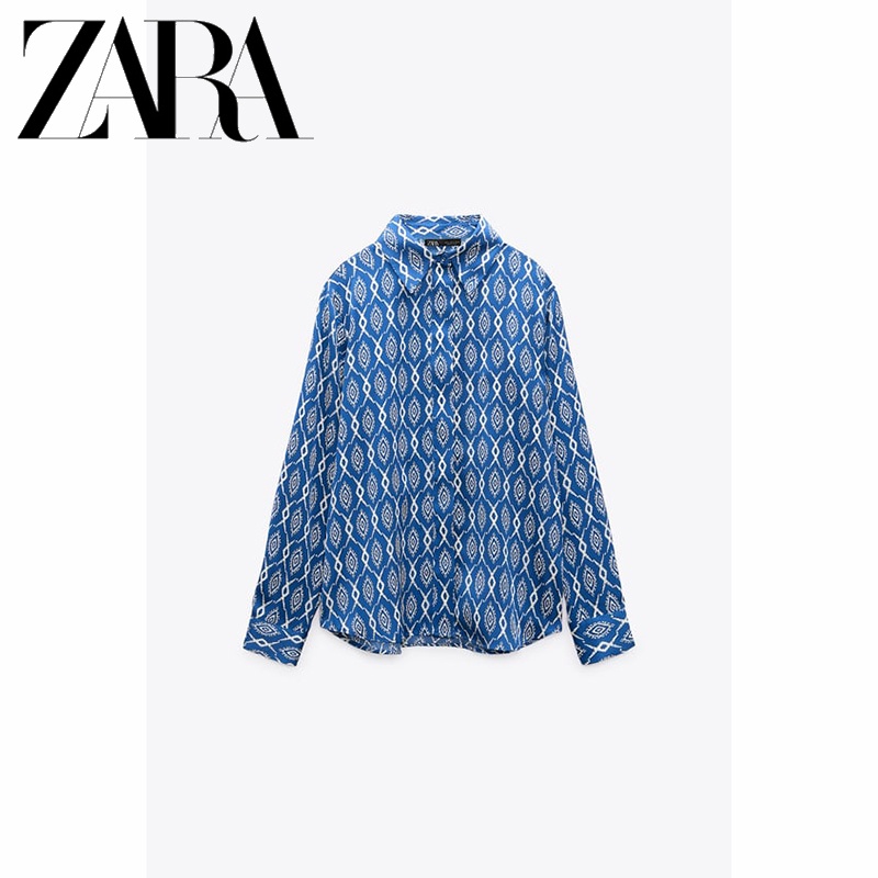 ZARA spring new women's silk satin texture printed shirt