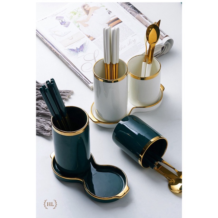 ĐŨA - SÚP - NĨA TO TRẮNG XANH NGỌC BÍCH CAO CẤP | SET ĐŨA THÌA NĨA INOX CÁN SỨ PHONG CÁCH TÂN CỔ ĐIỂN HOME LUXURY DECOR