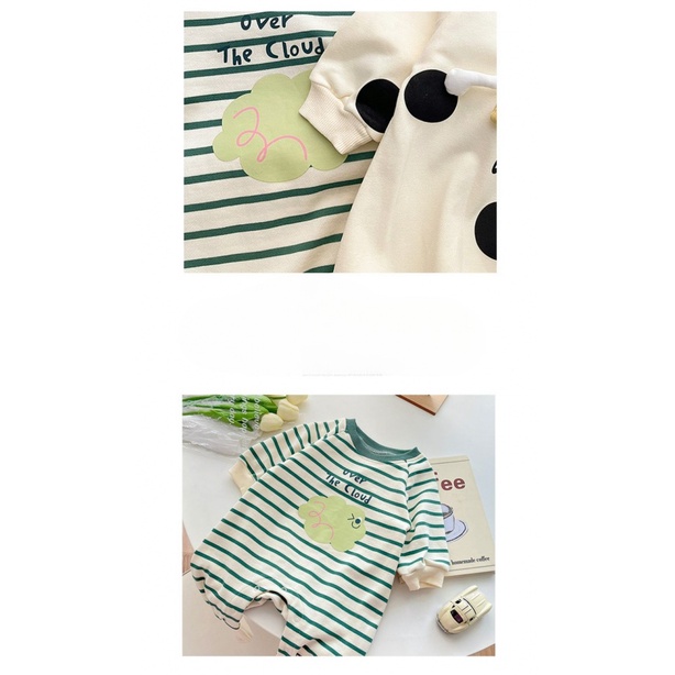 Bộ Áo Liền Quần Tay Dài In Họa Tiết Kẻ Sọc Dễ Thương Thời Trang Mùa Xuân Cho Bé Sơ Sinh