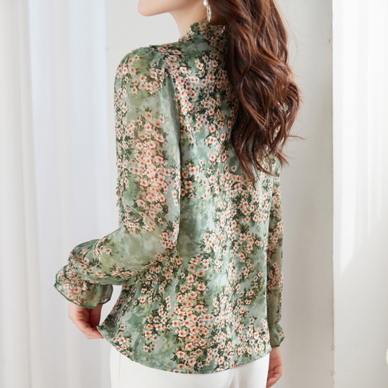 Áo Sơ Mi Chiffon Tay Dài Che Bụng Phong Cách Phương Tây Thời Trang Xuân Hè 2023 Mới Cho Nữ