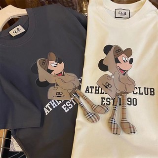 Áo thun tay ngắn cổ tròn tôn dáng gầy dễ phối mùa hè cho nữ thời trang Mickey ba chiều 100% 100% cotton