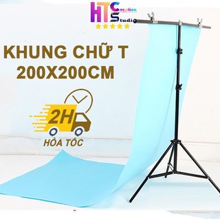 Khung giá treo phông nền chữ T chụp ảnh, livestream kích thước 2x2m (tặng kẹp)- Kèm phông nền