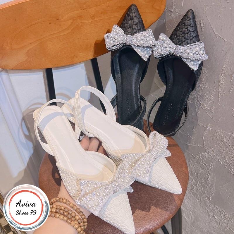 Giày sục mũi nhọn sandab Nơ ngoc hot  siêu hót 2023