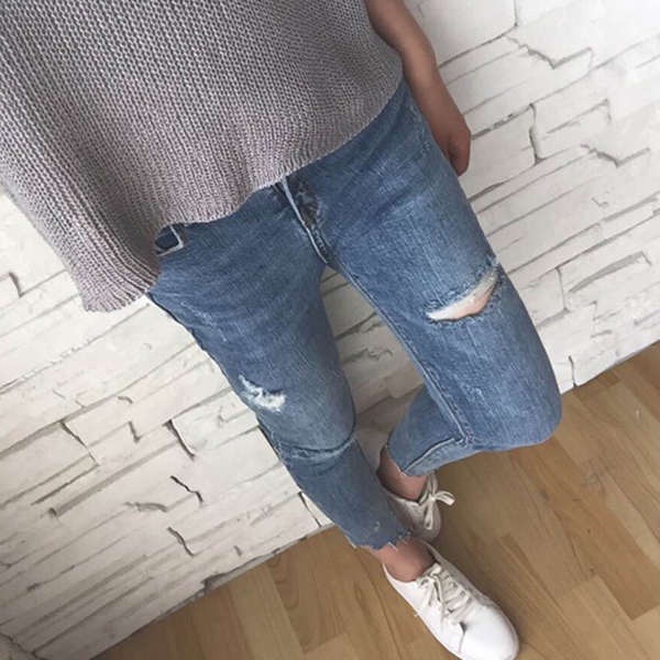 Quần Jeans Lửng Rách Gối Thời Trang Mùa Hè Hàn Quốc 2023 Cho Nữ