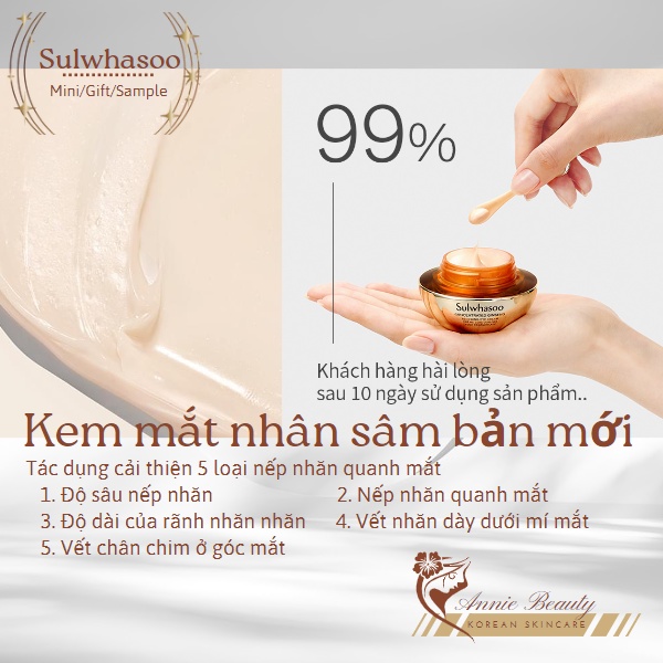 Kem mắt nhân sâm Sulwhasoo cải thiện nếp nhăn, tăng đàn hồi gấp 3 lần cho da CONCENTRATED GINSENG RENEWING EYE CREAM