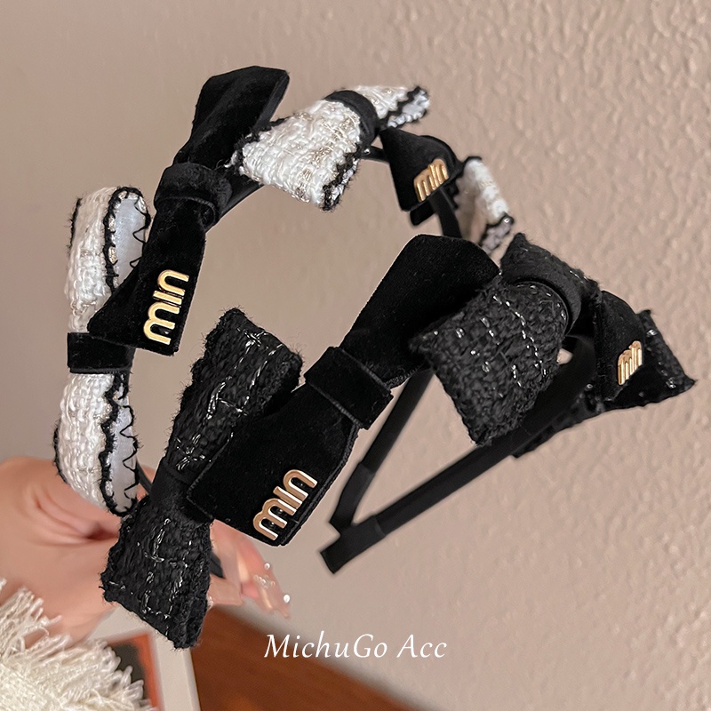 Băng Đô Cài Tóc Bằng Vải Nhung Thắt Nơ In Chữ Phong Cách vintage Hàn Quốc Thanh Lịch Dành Cho Nữ