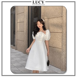 Váy Suông Luxy V30366, Thiết Kế Xếp Ly, Đính Ngọc Trước Ngực, Phong Cách Sang Trọng, Lịch Sự
