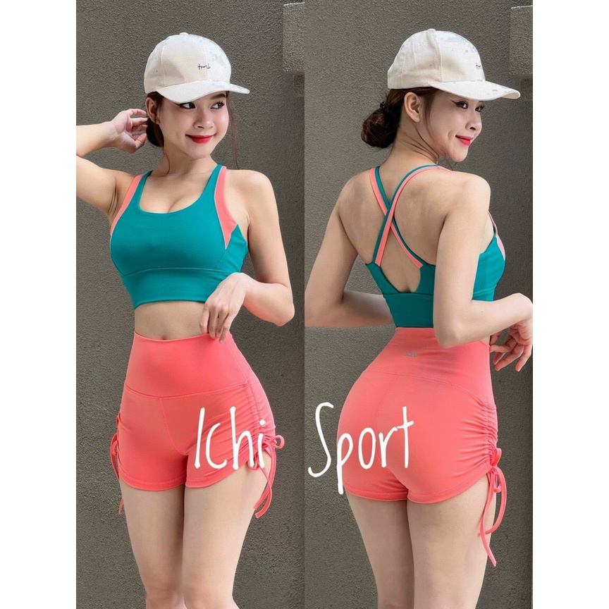 Set bộ đùi tập gym yoga erobic bơi lội nữ áo bra kèm mút quần đùi dây rút cạp cao siêu xinh
