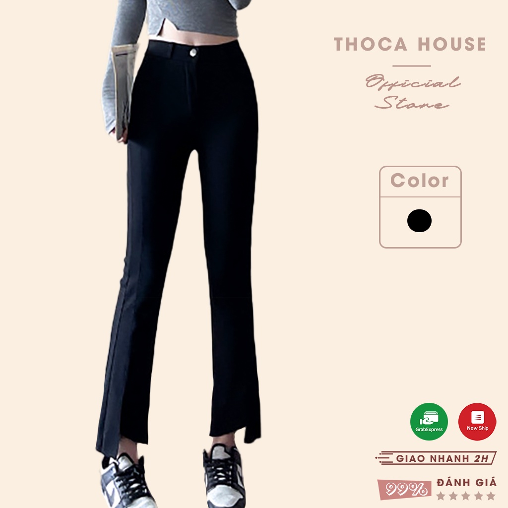 Quần jeans nữ ống loe skinny xẻ lai trơn đen THOCA HOUSE tôn dáng cực chuẩn, phối đồ cực xinh