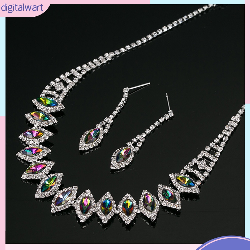 Bộ Vòng cổ + Bông Tai Đính Kim Cương Giả Hình Giọt Nước Cho Nữ