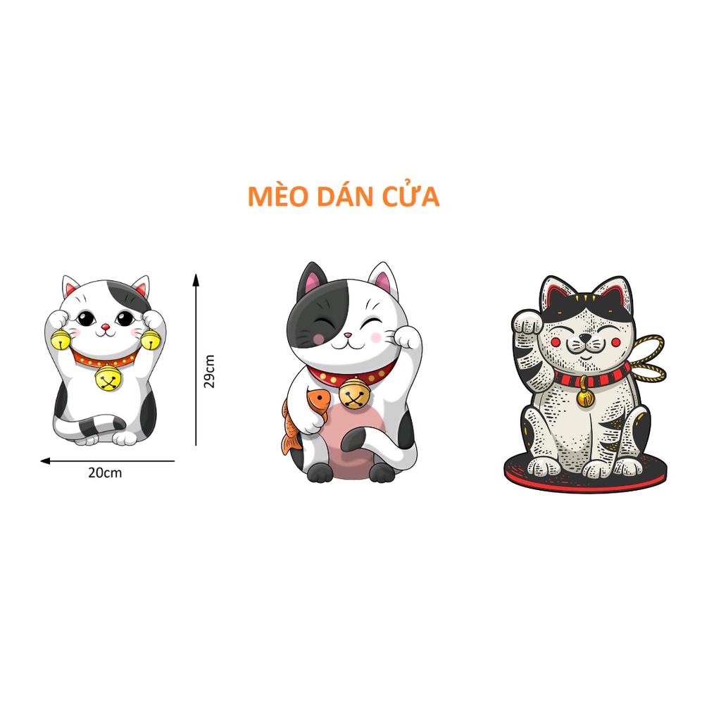 DECAL DÁN CỬA NỀN MỜ TRONG - MÈO THẦN TÀI