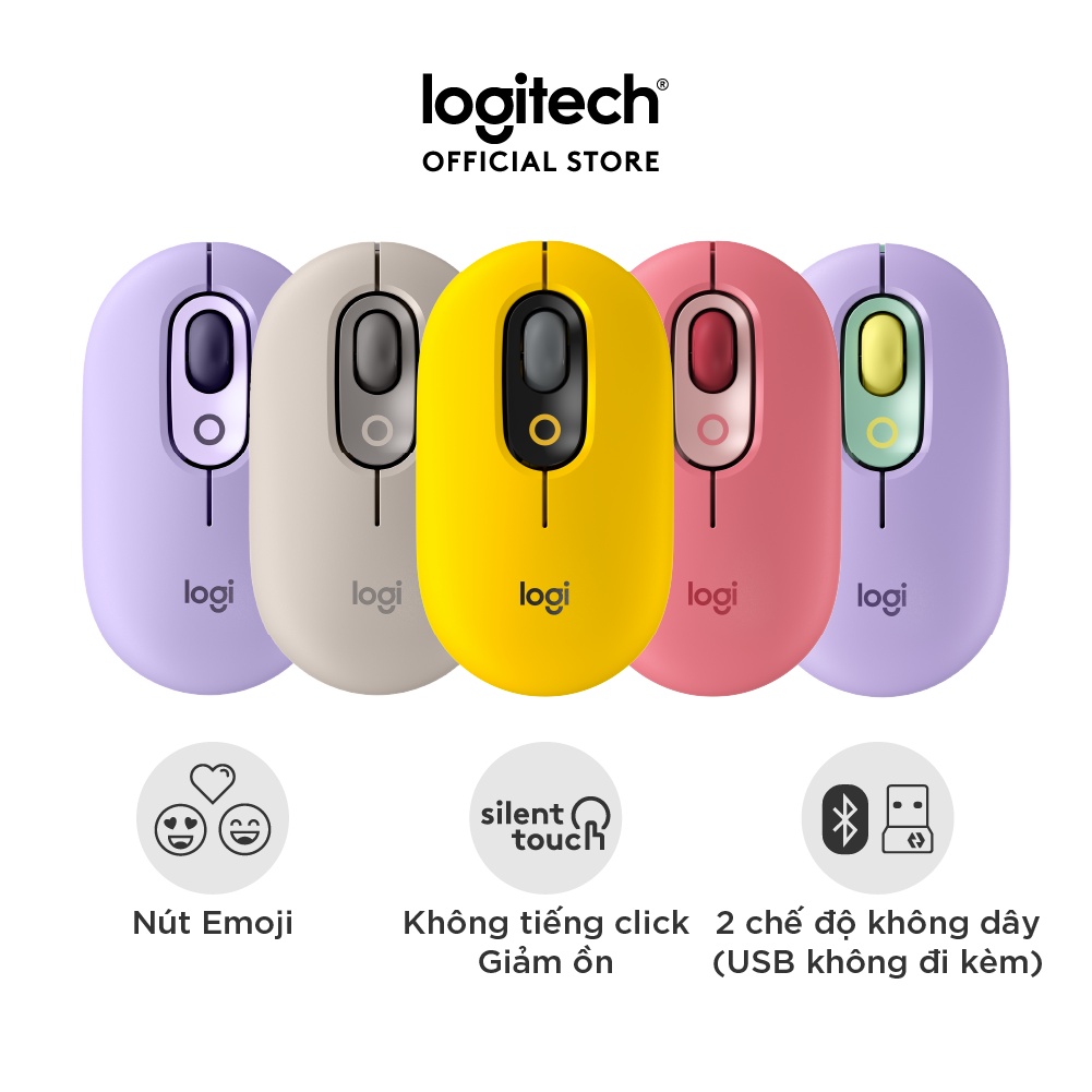 Chuột không dây bluetooth Logitech POP Mouse - Emoji tùy chỉnh, SilentTouch giảm ồn | BigBuy360 - bigbuy360.vn