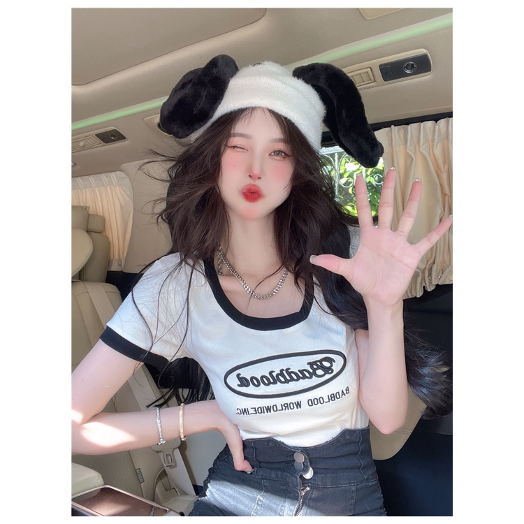 Áo Thun Ngắn Tay Cổ Chữ U Ôm Dáng Thời Trang Mùa Hè Hàn Quốc Hàng Mới Dành Cho Bạn Nữ