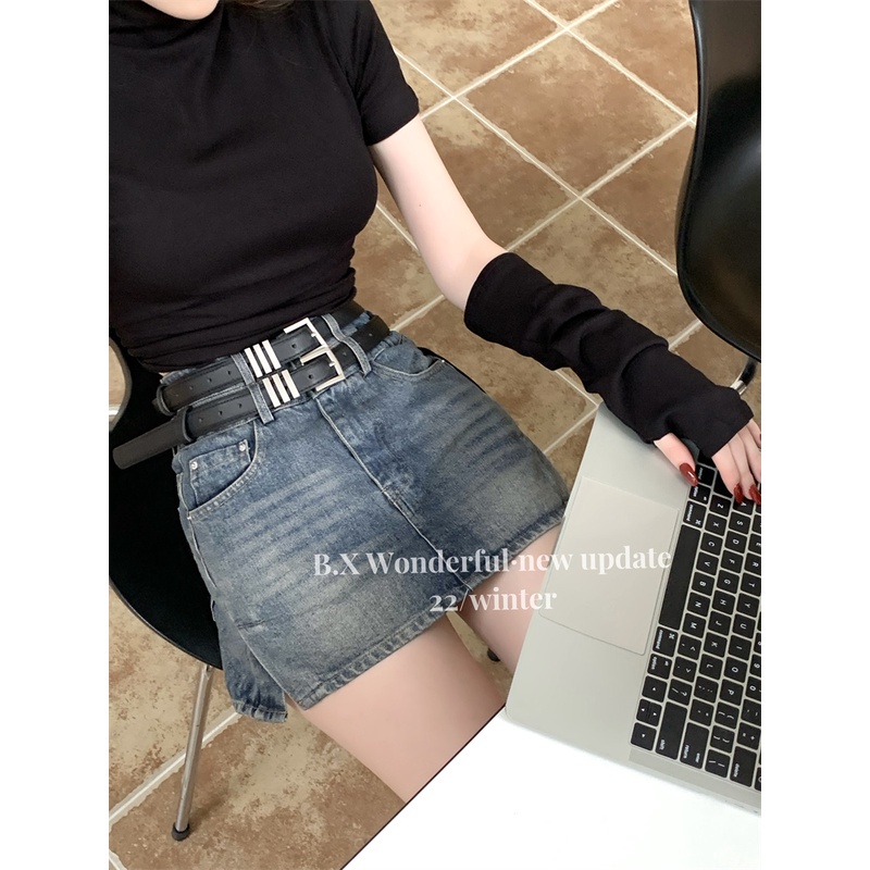 QADCOL Chân váy jean Lưng Cao Màu Trơn Phong Cách Hàn Quốc Thời Trang Quyến Rũ Cho Nữ