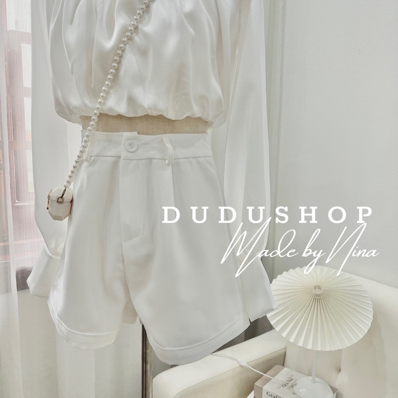Set áo croptop chất lụa hàn cúc ngọc tay bo mix quần short trắng lưng cao basic có ảnh thật-aothietke-dd30