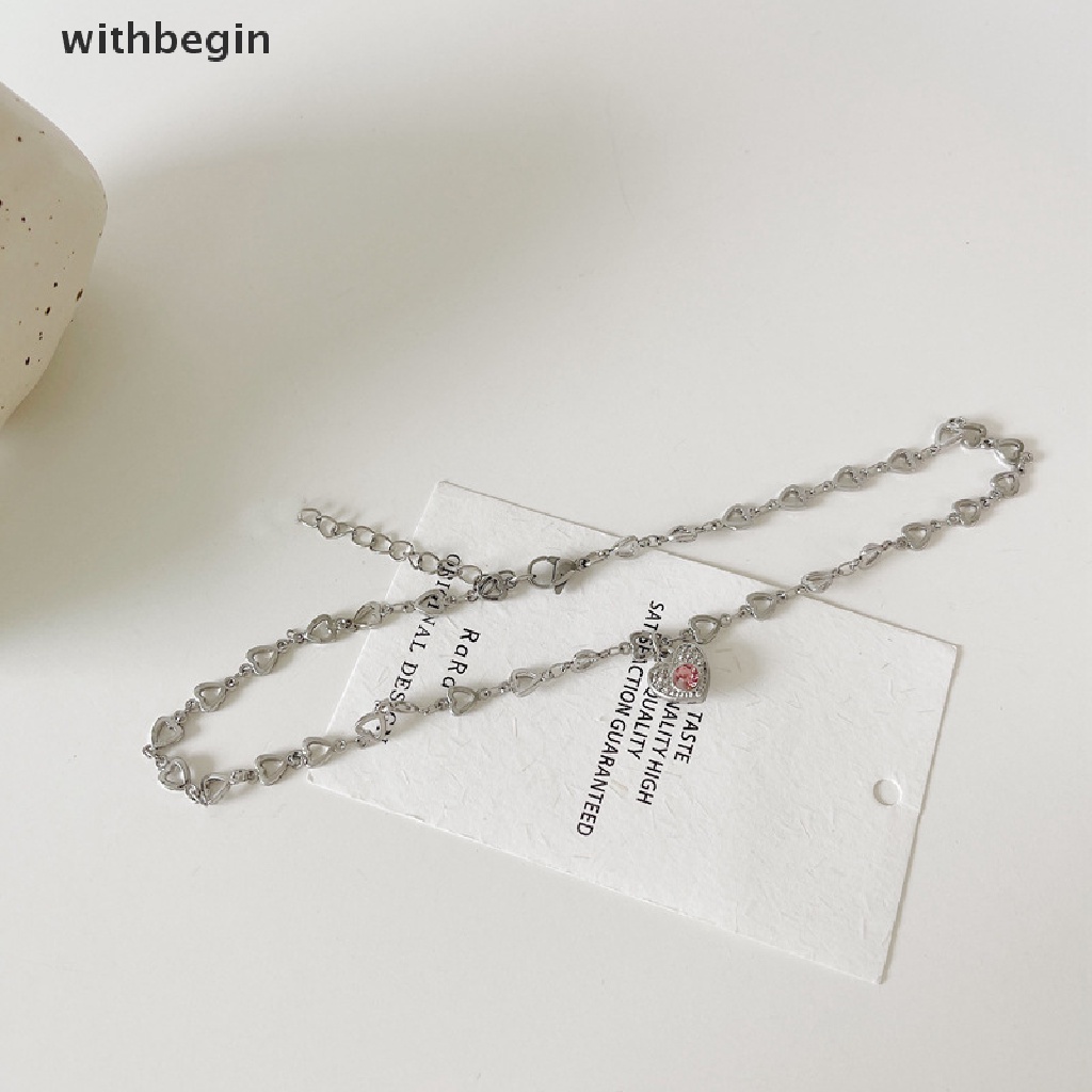 Vòng Cổ Choker Mặt Trái Tim Đính Đá Kim Cương Màu Hồng Phong Cách Gothic Thời Trang Cho Nữ