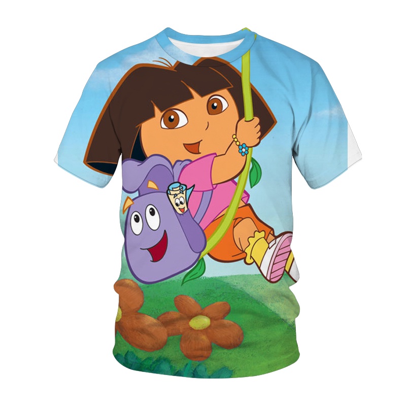 Áo Thun Tay Ngắn In Hoạt Hình Dora Dễ Thương Cho Bé