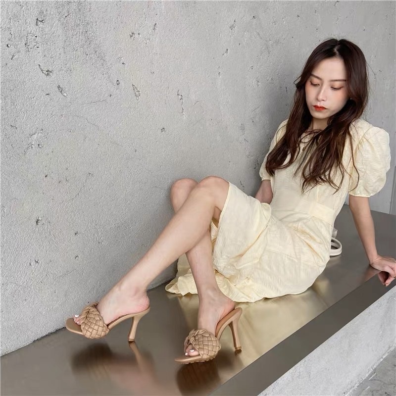 Guốc cao gót quai đan thắt giữa gót đũa nhỏ - 7P