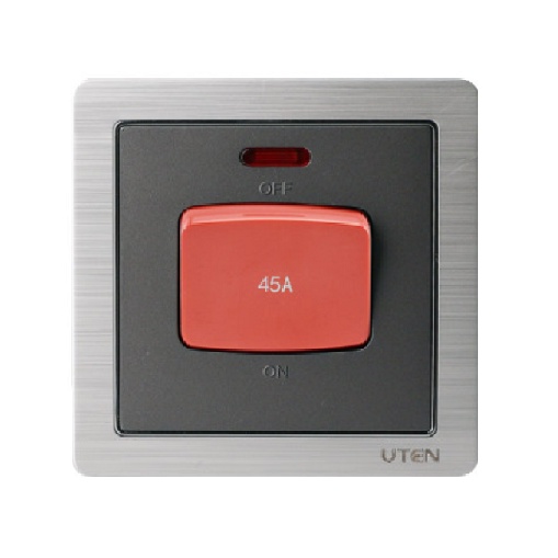 Công tắc 45A - Công tắc vuông bình nóng, điều hòa Uten V6 ghi xám mặt vuông chuẩn 86