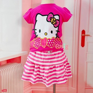 Set bộ áo chân váy bé gái disney - hồng hello kitty