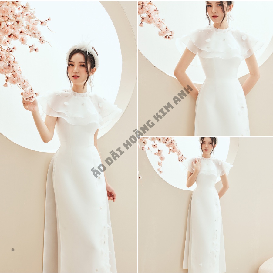 ÁO DÀI CÁCH TÂN NỮ 2 TÀ THIẾT KẾ KIỂU TAY PHỒNG CÁNH TIÊN DÁNG TRUYỀN THỐNG LỤA VON TƠ ÓNG, TRẺ TRUNG MAY SẴN MÀU TRẮNG