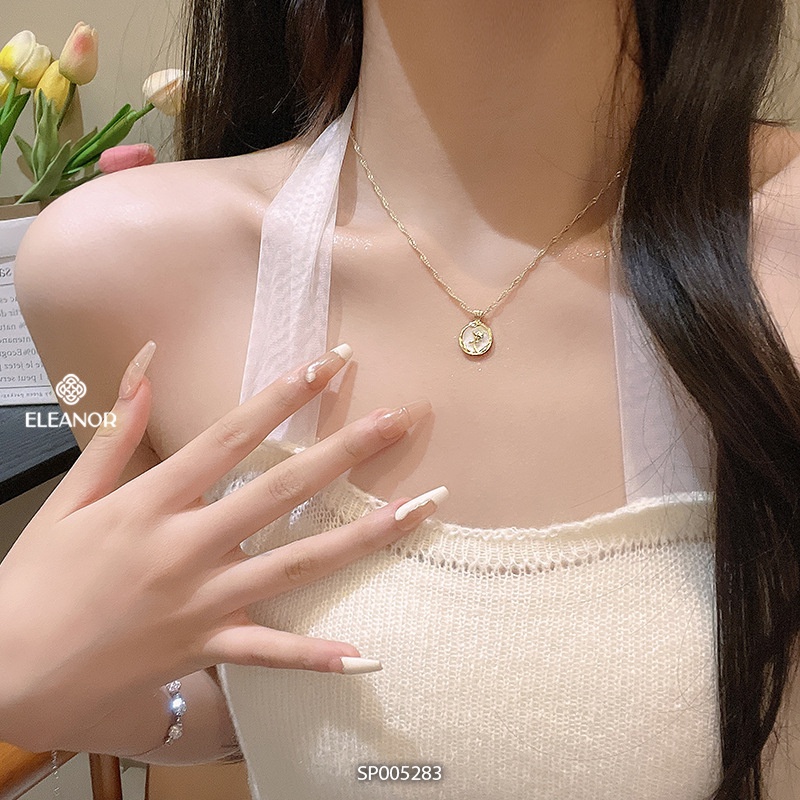 Dây chuyền bông tai nữ Eleanor Accessories bộ trang sức mặt tròn hình hoa hồng phụ kiện trang sức 5283