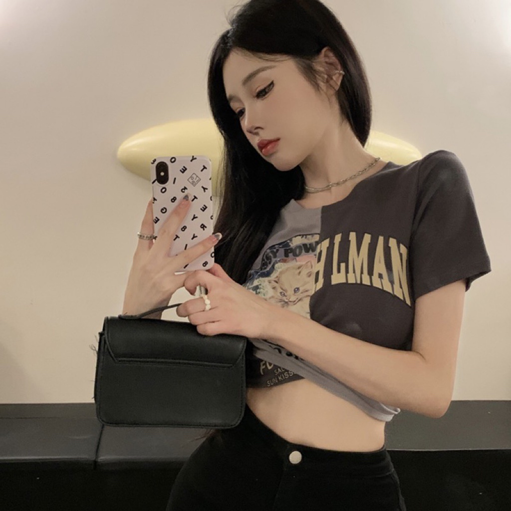 Porozi  Áo Thun Ngắn Tay Cột Dây In Họa Tiết Phong Cách Âu Mỹ Thời Trang Cho Nữ