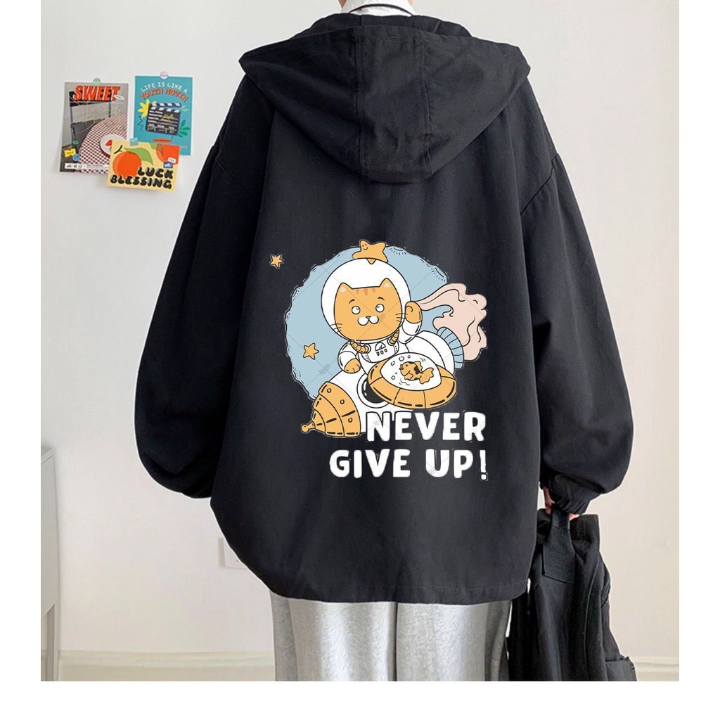 Áo khoác dù 2 lớp dạng có nón unisex, áo khoác gió Ullzang nam nữ from rộng in họa tiết đẹp