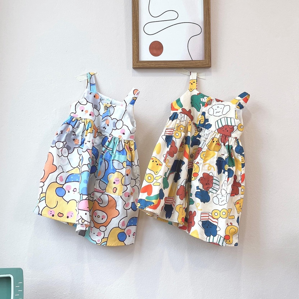 Váy 2 dây họa tiết gấu nhiều màu