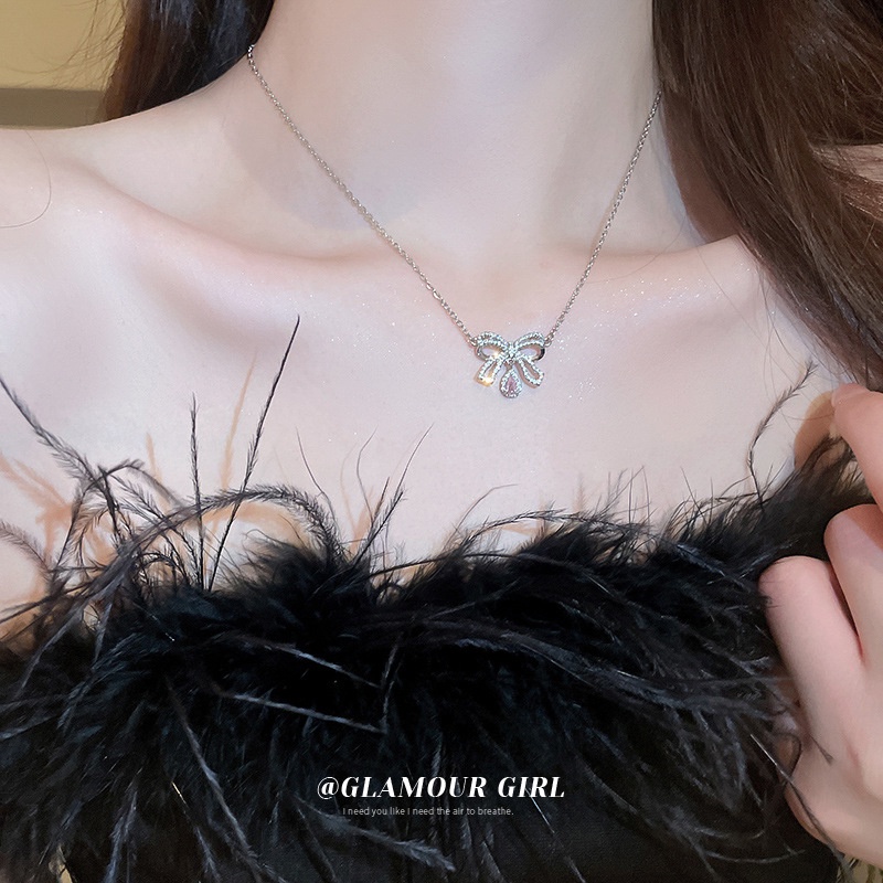 Dây Chuyền Mặt Nơ Đính Đá Zircon Cao Cấp Thời Trang Theo Phong Cách Hàn Quốc