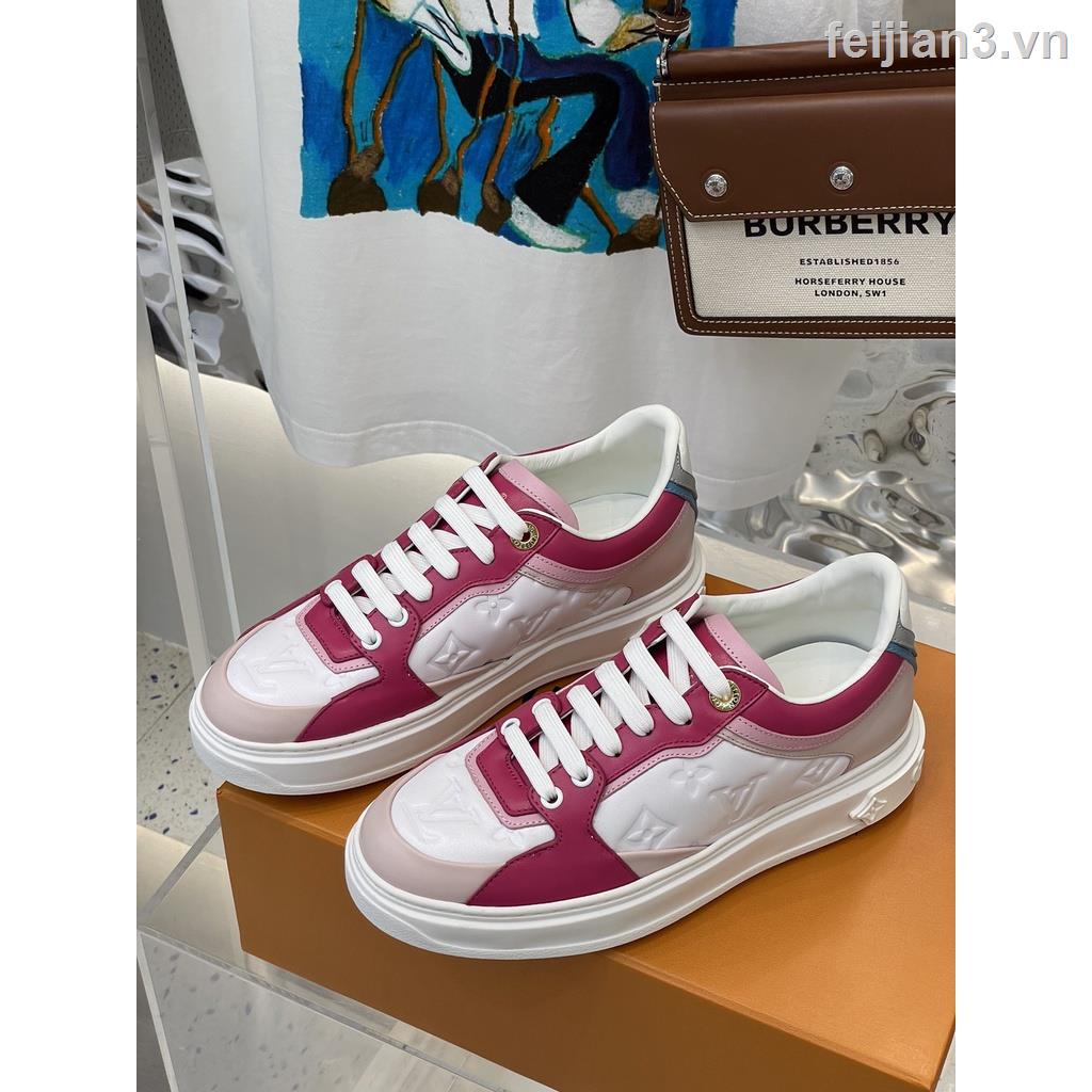 L-V Giày Thể Thao Đế Dày Buộc Dây Da Cừu Màu Trắng In Họa Tiết Trẻ Trung Thời Trang Thường Ngày Cho Nữ