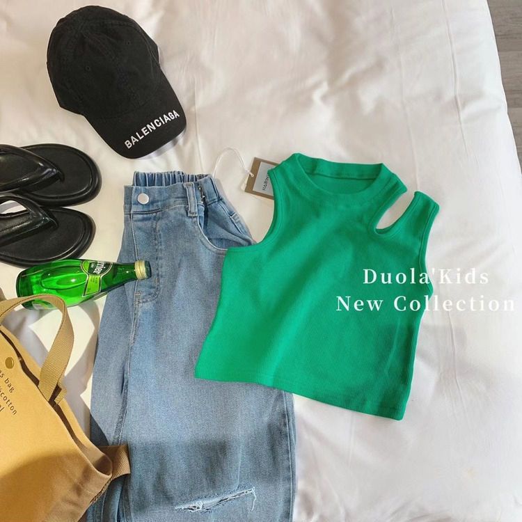 Áo Tank Top Sát Nách Màu Trơn Chất Liệu Cotton Thời Trang Mùa Hè Cho Bé Gái