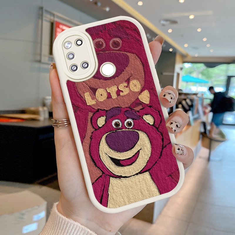 Ốp Điện Thoại Da PU Hình Gấu Dâu Tây Cho Realme C17 7i Aisa