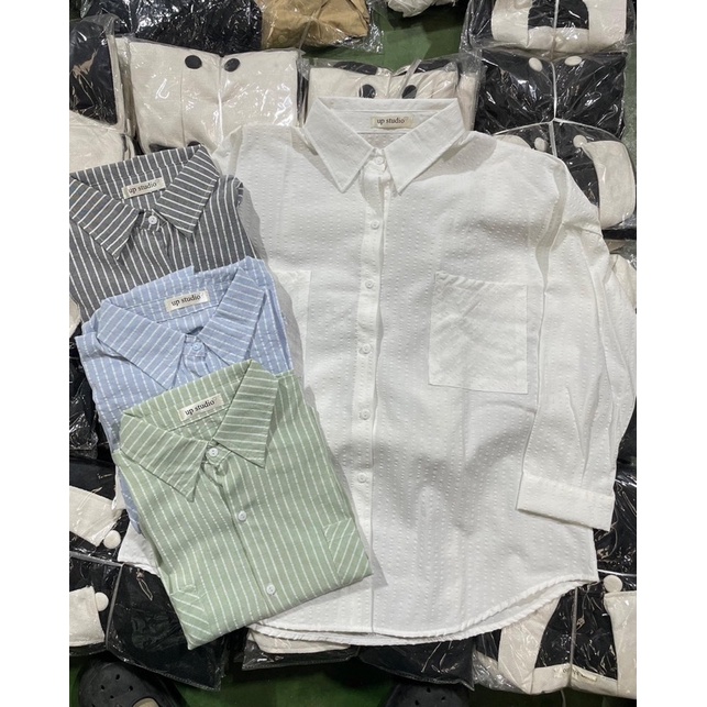Áo sơ mi kẻ cotton form rộng, áo sơ mi kẻ 4 màu Bazic onee