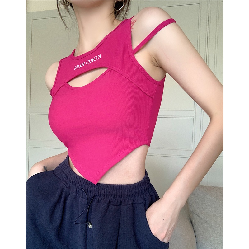 [4 Màu Sắc] Áo Hai Dây Mỏng Ngắn Không Tay Thiết Kế Không Đều Cho Nữ