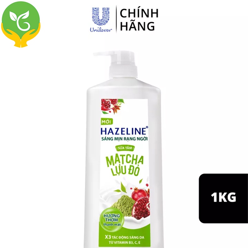 Sữa Tắm Hazeline Trắng Da Matcha Lựu Đỏ chai 1kg - Sáng Mịn Dưỡng Ẩm Dưỡng Thể Thiên Nhiên