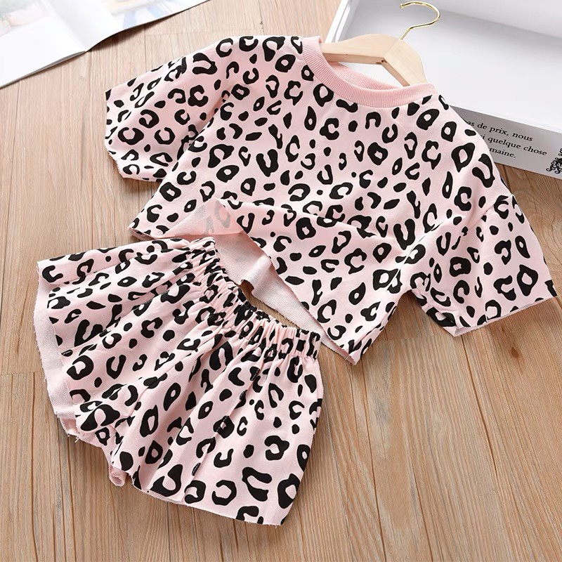 Bộ cộc tay cho bé gái, Quần áo mùa hè họa tiết da báo chất cotton mềm đẹp thấm hút tốt đủ size 1-8 tuổi BDB