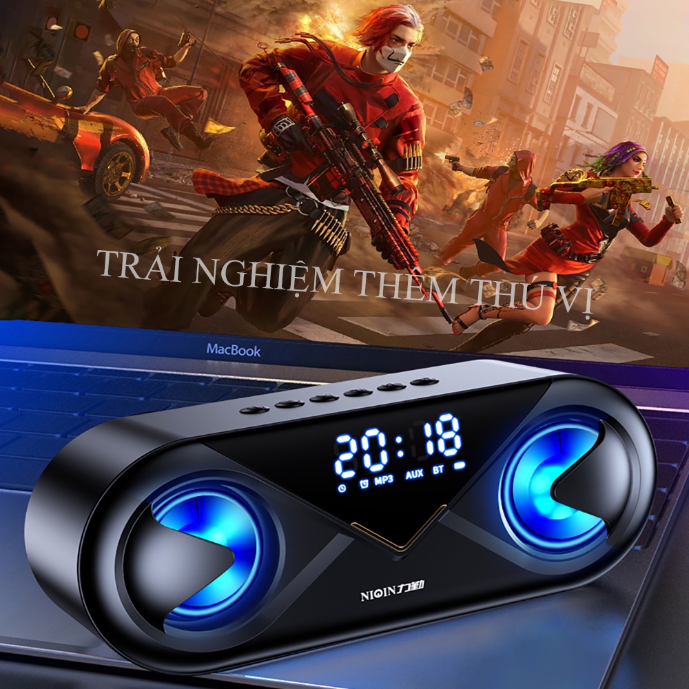 Loa bluetooth mini bass cực căng, loa không dây nghe nhạc âm thanh hifi kết hợp đồng hồ và đèn led nháy theo nhạc. | BigBuy360 - bigbuy360.vn