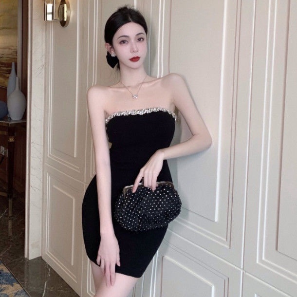 Đầm Ống Đính Đá Lấp Lánh Màu Đen Phong Cách Cổ Điển Thời Trang Xuân Hè Quyến Rũ Cho Nữ